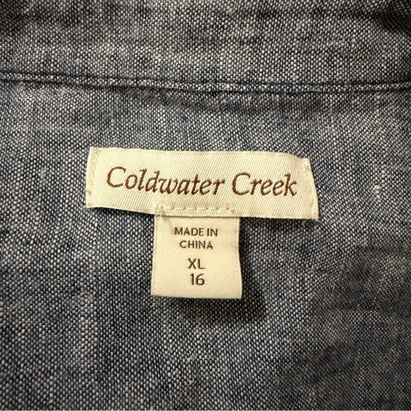 COLDWATER CREEK 100% Linen 3/4 Sleeve Blue Button Down Shirt Size XL - Picture 3 of 7